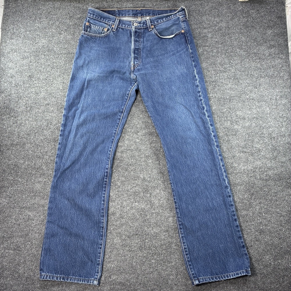 Levis 501 Jeans Mens 34x36 Blue Button Fly Denim Original Straight Medium Wash